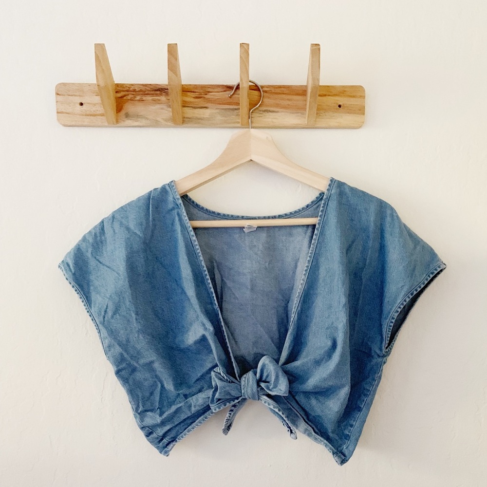 Sz S American Apparel Tie Knot Denim Crop Top